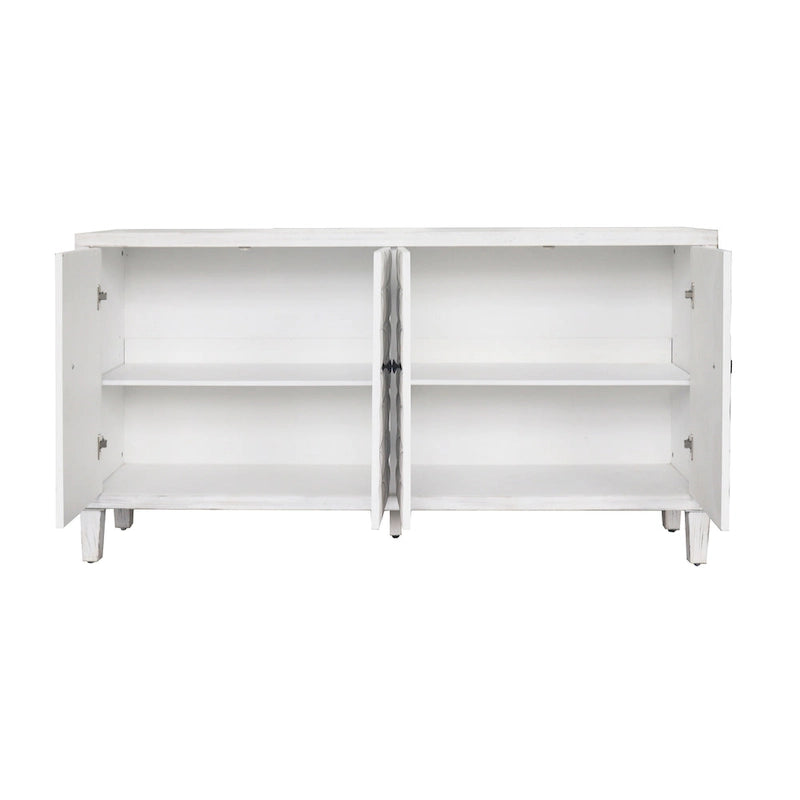 Bahut/buffet de rangement moderne blanc lavé de 60 pouces à 4 portes avec armoire de rangement accentuante en bois