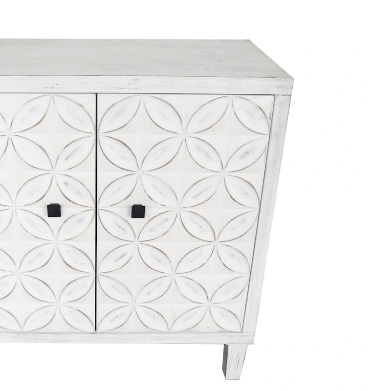 Bahut/buffet de rangement moderne blanc lavé de 60 pouces à 4 portes avec armoire de rangement accentuante en bois