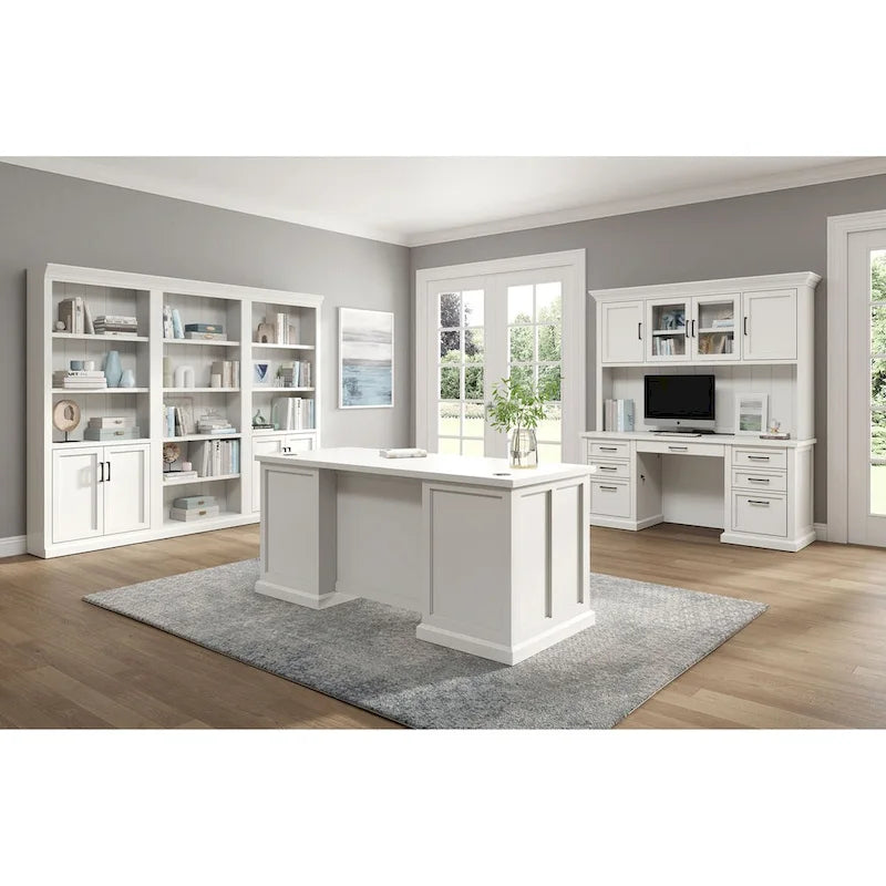 Vaisselier moderne en bois avec portes et bureau, vaisselier de rangement et crédence, rangement de bureau, entièrement assemblé, blanc