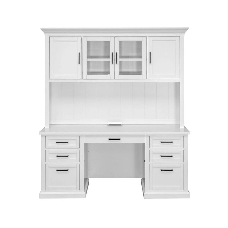 Vaisselier moderne en bois avec portes et bureau, vaisselier de rangement et crédence, rangement de bureau, entièrement assemblé, blanc
