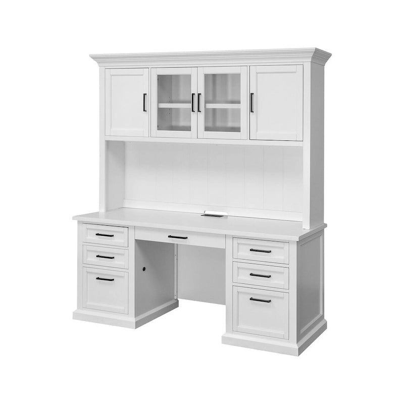 Vaisselier moderne en bois avec portes et bureau, vaisselier de rangement et crédence, rangement de bureau, entièrement assemblé, blanc