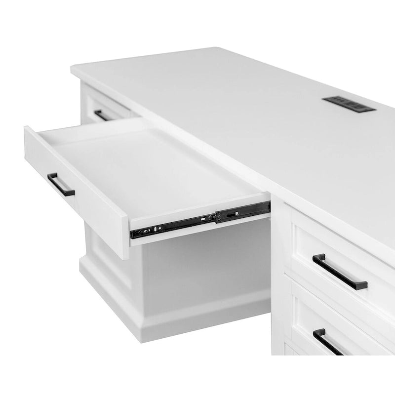 Vaisselier moderne en bois avec portes et bureau, vaisselier de rangement et crédence, rangement de bureau, entièrement assemblé, blanc