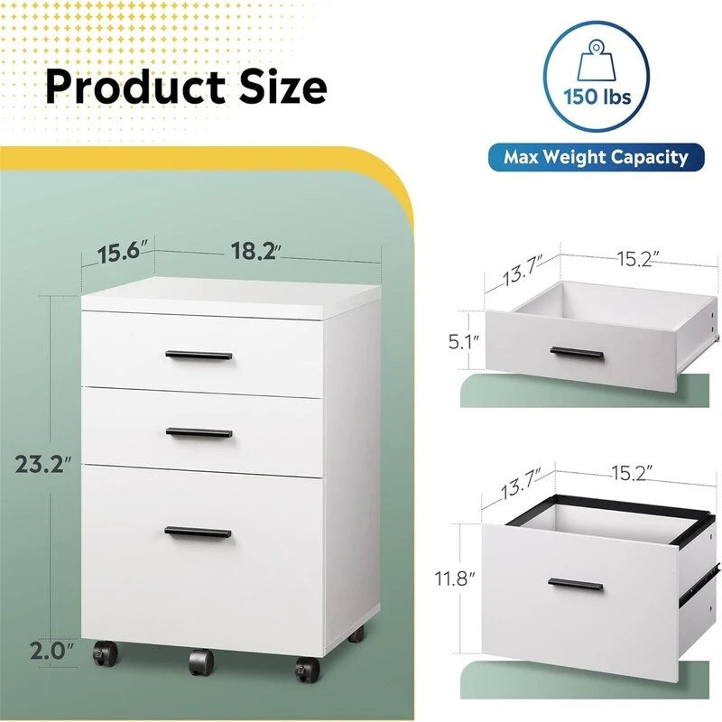Classeur 3 tiroirs - 15,4P x 18,5L x 25,6H