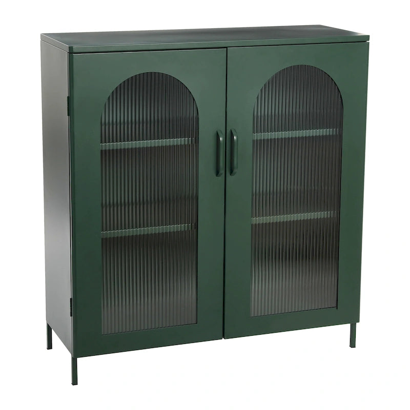 Meuble bas en métal avec 2 portes vitrées cintrées