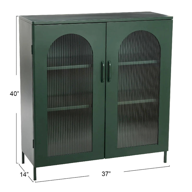 Meuble bas en métal avec 2 portes vitrées cintrées