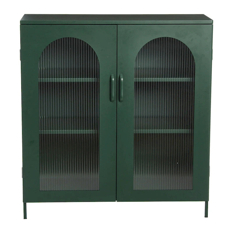 Meuble bas en métal avec 2 portes vitrées cintrées