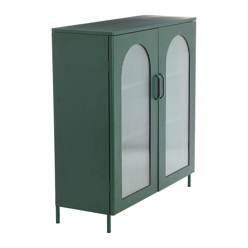 Meuble bas en métal avec 2 portes vitrées cintrées