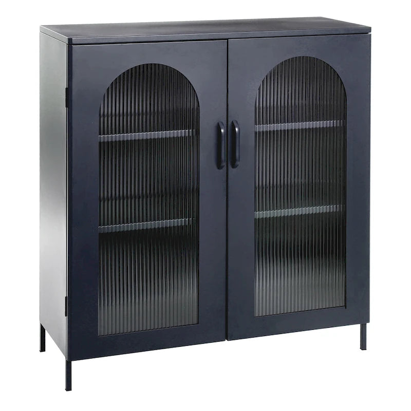 Meuble bas en métal avec 2 portes vitrées cintrées