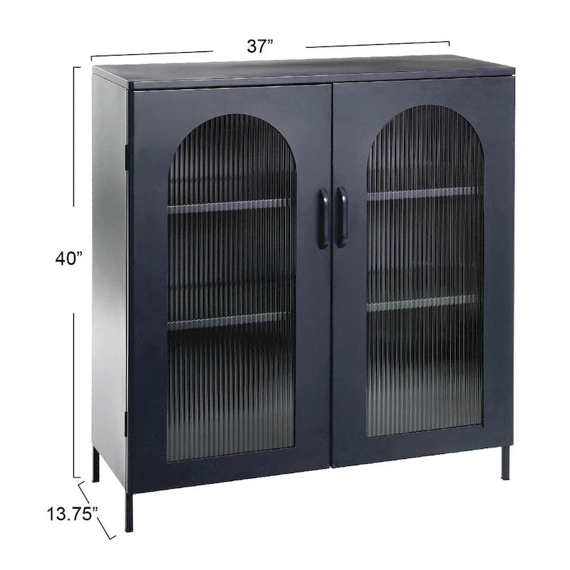 Meuble bas en métal avec 2 portes vitrées cintrées