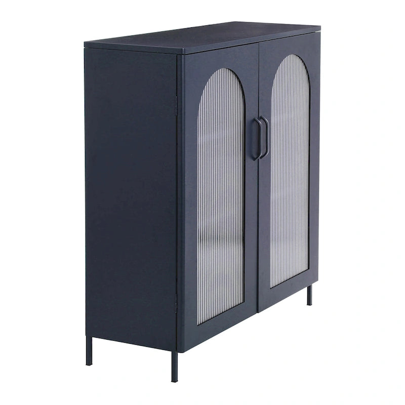 Meuble bas en métal avec 2 portes vitrées cintrées