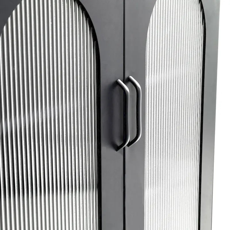 Meuble bas en métal avec 2 portes vitrées cintrées