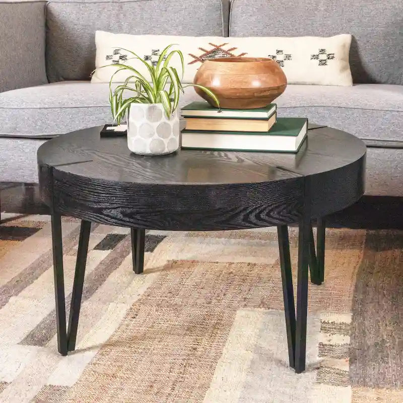Table basse en bois avec pieds en épingle à cheveux en métal