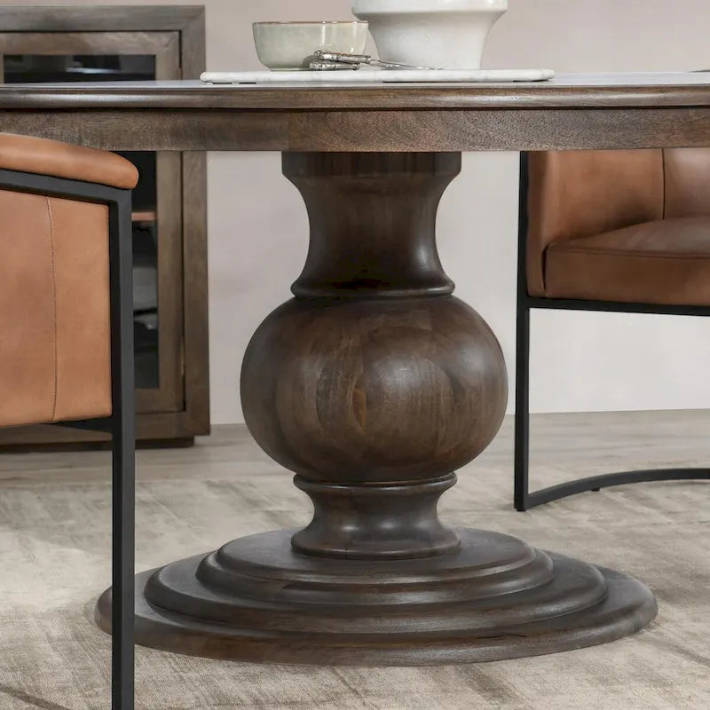 Table à manger ronde en bois massif de 60 pouces, coloris brun cacao