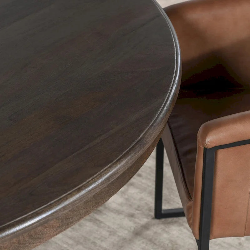 Table à manger ronde en bois massif de 60 pouces, coloris brun cacao