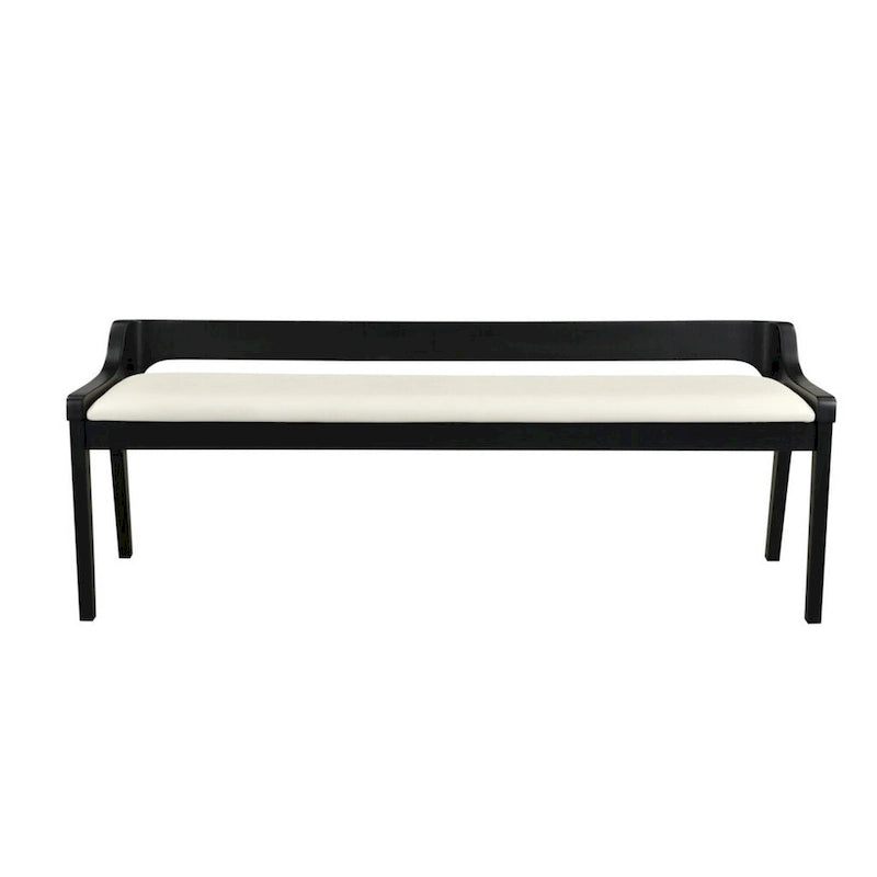 Banc de salle à manger 150 cm, cadre en hévéa noir, dossier bas, assise rembourrée