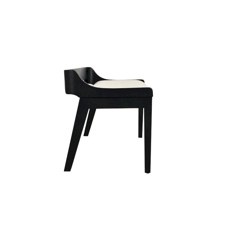 Banc de salle à manger 150 cm, cadre en hévéa noir, dossier bas, assise rembourrée
