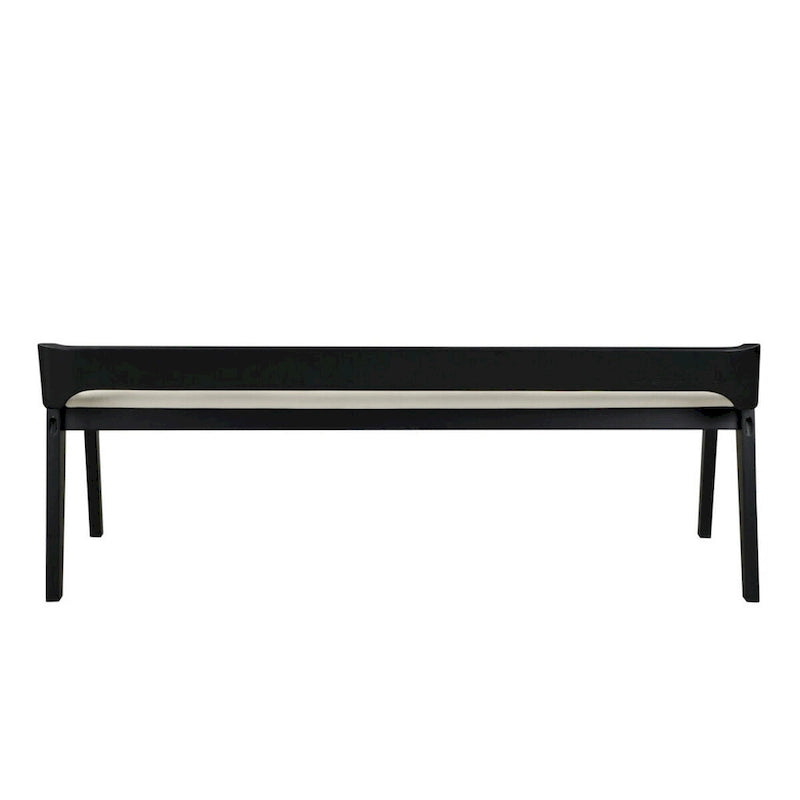 Banc de salle à manger 150 cm, cadre en hévéa noir, dossier bas, assise rembourrée