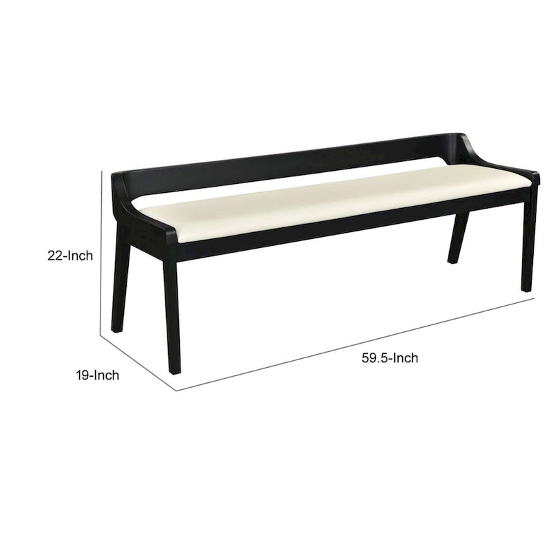 Banc de salle à manger 150 cm, cadre en hévéa noir, dossier bas, assise rembourrée