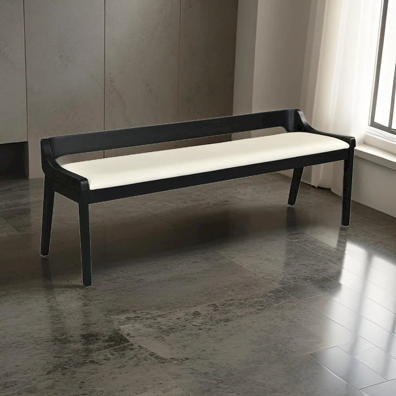 Banc de salle à manger 150 cm, cadre en hévéa noir, dossier bas, assise rembourrée