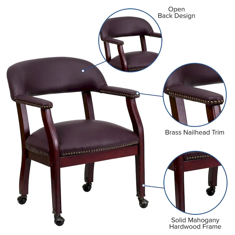 Fauteuil de conférence avec garniture cloutée et roulettes